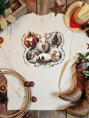 Country Western Christmas Long Sleeve Tee • Rustic Holiday Shirt • Cowgirl